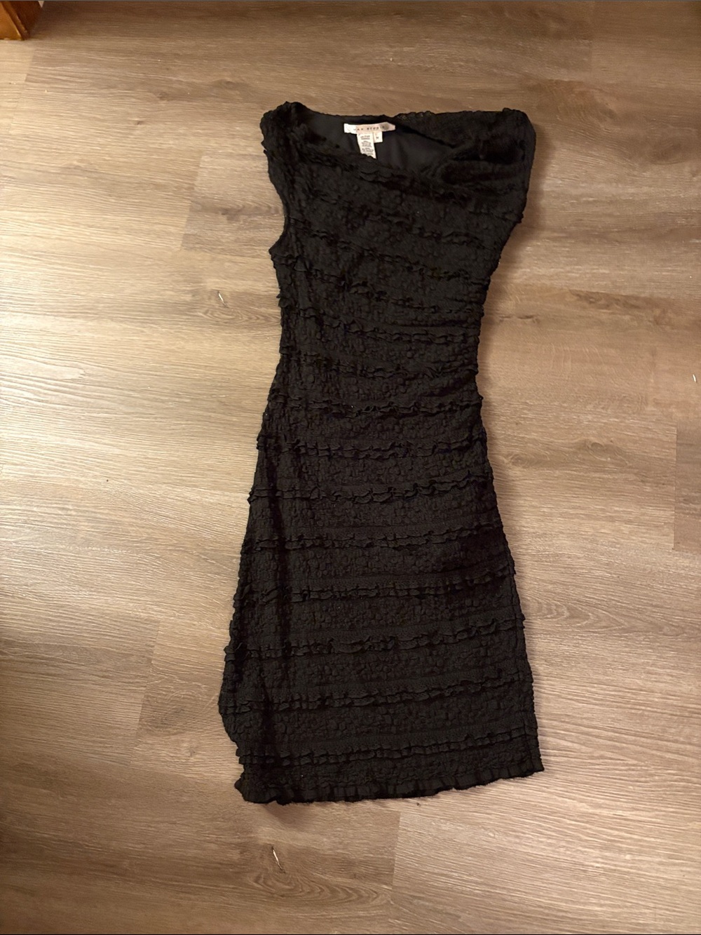 Max Studio Black One-Shoulder Ruffle Sheath Dress